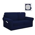 Easy-Going 5 Pieces Stretch Loveseat Couch Cover, Medium, Navy