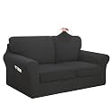 Easy-Going 5 Pieces Stretch Loveseat Couch Cover, Medium, Dark Grey
