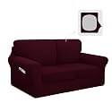 Easy-Going 5 Pieces Stretch Loveseat Couch Cover, Medium, Wine