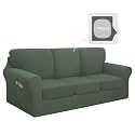 Easy-Going 7 Pieces Stretch Sofa Couch Cover, Large, Grayish Green
