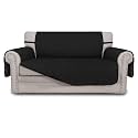 Easy-Going Reversible Loveseat Couch Cover for 2 Cushion Couch Sofa Cover for Dogs Water Resistant Furniture Protector with Foam Sticks Elastic Straps for Pet (Loveseat, Black/Black)