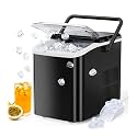 Easy to Use Portable Countertop Ice Maker with Self-Cleaning Function - Makes 9 Bullet Ice Cubes in 6 Minutes, 26.5lbs in 24 Hours(Black)