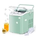 Easy to Use Portable Countertop Ice Maker with Self-Cleaning Function - Makes 9 Bullet Ice Cubes in 6 Minutes, 26.5lbs in 24 Hours(Green)