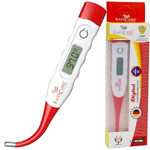 easycare ec5130 waterproof flexible tip digital thermometer with storage case - fever alarm accurate amp reliable temperature measurement - convenient and user-friendly pack of 3