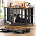 Easycom Foldable Dog Crate Furniture for Large Dogs, Rustic Brown (DC108)