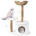 Easyego Modern Cat Tree, 36.6" Aesthetic Wood Cat Tree Tower for Large Cats, Luxury Cat Condo with Scratching Posts and Flower Platforms, Cat Furniture, White