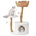 Easyego Modern Cat Tree, 39.9" Aesthetic Wood Cat Tree Tower for Large Cats, Luxury Cat Condo with Scratching Posts and Flower Platforms, Cat Furniture, White