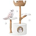 Easyego Modern Cat Tree, 40.5" Aesthetic Wood Cat Tree Tower for Large Cats, Luxury Cat Condo with Scratching Posts and Flower Platforms, Cat Furniture, White