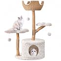 Easyego Modern Cat Tree, 43.3" Aesthetic Wood Cat Tree Tower for Large Cats, Luxury Cat Condo with Scratching Posts and Flower Platforms, Cat Furniture, Bullet Gray