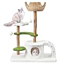 Easyego Modern Cat Tree, 45.6" Aesthetic Wood Cat Tree Tower for Large Cats, Luxury Cat Condo with Scratching Posts and Flower Platforms, Cat Furniture, White&amp;Green