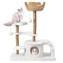 Easyego Modern Cat Tree, 45.6" Aesthetic Wood Cat Tree Tower for Large Cats, Luxury Cat Condo with Scratching Posts and Flower Platforms, Cat Furniture, White