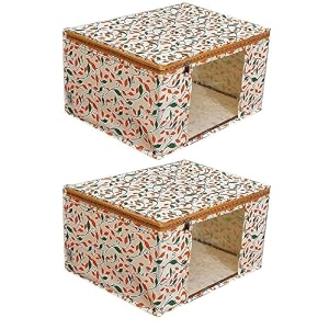 saree covers with zip  9 inch non-woven orange patti design wardrobe organizer clothes storage bag with transparent window saree bags for storage pack of 2 yellow