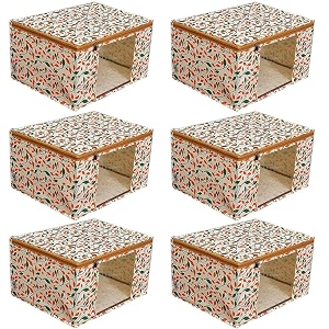 saree covers with zip  9 inch non-woven orange patti design wardrobe organizer clothes storage bag with transparent window saree bags for storage pack of 10 yellow