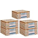 Saree Covers with Zip – 9 Inch, Non-Woven, Orange Patti Design, Wardrobe Organizer, Clothes Storage Bag with Transparent Window, Saree Bags for Storage, Pack of 5, Yellow