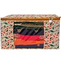 Saree Covers with Zip – 9 Inch, Non-Woven, Orange Patti Design, Wardrobe Organizer, Clothes Storage Bag with Transparent Window, Saree Bags for Storage, Pack of 1, Yellow