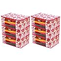 Saree Covers with Zip – 9 Inch, Non-Woven, Flower Design, Wardrobe Organizer, Clothes Storage Bag with Transparent Window, Saree Bags for Storage, Pack of 6, Pink