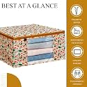 Saree Covers with Zip – 9 Inch, Non-Woven, Orange Patti Design, Wardrobe Organizer, Clothes Storage Bag with Transparent Window, Saree Bags for Storage, Pack of 6, Yellow