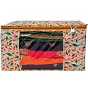 Saree Covers with Zip – 9 Inch, Non-Woven, Orange Patti Design, Wardrobe Organizer, Clothes Storage Bag with Transparent Window, Saree Bags for Storage, Pack of 1, Yellow
