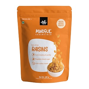 eat anytime premium organic golden raisins  non gmo amp gluten free  no added sugar amp high in fiber  golden raisins seedless seedless raisins  golden raisinkishmish - 450gm fresh