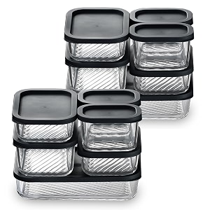 eatex 12 pack glass meal prep containers with grooved base 12 stackable bpa free glass storage containers with lids for lunch pantry and kitchen - microwave dishwasher freezer amp oven safe - black