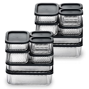 eatex 14 pack glass meal prep containers with grooved base 14 stackable bpa free glass storage containers with lids for lunch pantry and kitchen - microwave dishwasher freezer amp oven safe - black