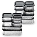 EATEX 14 Pack Glass Meal Prep Containers with Grooved Base, 14 Stackable BPA Free Glass Storage Containers with Lids for Lunch, Pantry, and Kitchen - Microwave, Dishwasher Freezer &amp; Oven Safe - Black