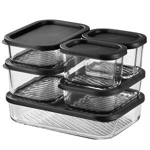 eatex 6 pack glass meal prep containers 6 airtight stackable glass storage containers with lids microwave dishwasher freezer amp oven safe bpa free perfect for lunch pantry and kitchen black