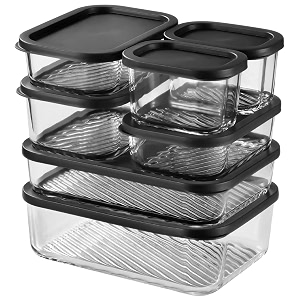 eatex 7 pack glass meal prep containers 7 airtight stackable glass storage containers with lids microwave dishwasher freezer amp oven safe bpa free perfect for lunch pantry and kitchen black