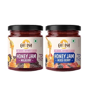 eatopia mixed berry amp mulberry honey jam 70 berries pack of 2 480g