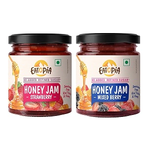 eatopia sugar free mixed berry amp strawberry honey jam  100 pure amp natural  healthy jam for kids amp adults  no added flavours amp preservatives  70 real fruits  sweetness from real fruits amp honey  240g each  pack of 2  480g
