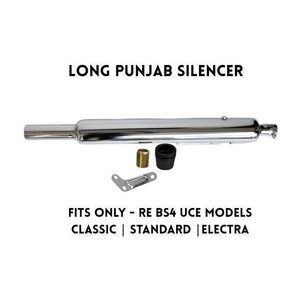 eaz long punjab silencer free flow chrome bs3-bs4 royal enfield classic classic chrome classic 350 classic 500 thunder bird 350 thunder bird 500 full exhaust system mild steel
