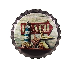 eazywagon decorative metal bottle caps wall sign plates - 14x14 inches  beach shell  metal sign wall hanging bottle cap for home bar amp cafe decoration  retro amp vintage scratch look wall plaques
