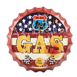 eazywagon decorative metal bottle caps wall sign plates - 14x14 inches  route us 66 gas  metal sign wall hanging bottle cap for home bar amp cafe decoration retro amp vintage scratch look wall plaques