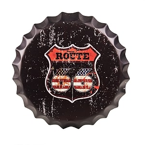 eazywagon decorative metal bottle caps wall sign plates - 14x14 inches  us route66  metal sign hanging bottle cap for home bar amp cafe decoration  retro amp vintage scratch look wall plaques