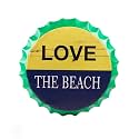EAZYWAGON Decorative Metal Bottle Caps Wall Sign Plates - 14X14 Inches – Love the Beach | Metal Sign Wall Hanging Bottle Cap for Home, Bar &amp; Cafe Decoration | Retro &amp; Vintage Scratch Look Wall Plaques