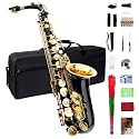 Eb Alto Saxophone, Beginner &amp; Student Alto Sax, Black &amp; Gold SKS01