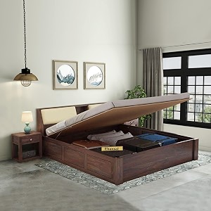 solid sheesham wood rubikk queen size bed with hydraulic and headboard storage for bedroom furniture solid wood palang double bed wooden living room furniture glossy walnut