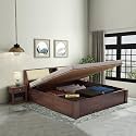 Solid Sheesham Wood Rubikk Queen Size Bed with Hydraulic and Headboard Storage for Bedroom Furniture Solid Wood Palang Double Bed Wooden Living Room Furniture (Glossy Walnut)