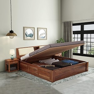 solid sheesham wood rubikk queen size bed with hydraulic and headboard storage for bedroom furniture solid wood palang double bed wooden living room furniture honey finish