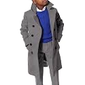 Ebifin Boys Notch Lapel Double Breasted Long Trench Coat Casual Classic Peacoat