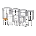 Ebun Stainless Steel Containers for Kitchen | Storage Containers for Kitchen | Steel Container with Lid | Mirror Polish Steel Airtight Container | 200 Gms to 5 Kgs Capacity | Set of 12