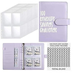 ecapt 100 envelopes money saving challenge binder a5 budget book planner with cash envelopes reusable savings challenge tracker kit to save 5050 for financial budgeting organizer purple