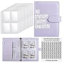 ECAPT 100 Envelopes Money Saving Challenge Binder, A5 Budget Book Planner with Cash Envelopes, Reusable Savings Challenge Tracker Kit to Save $5,050 for Financial Budgeting Organizer (Purple)