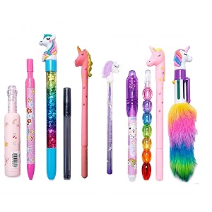eclet 10 pcs fancy pen combo set for kids cute unicorn gel pens glitter amp cartoon writing stationery gift for girls boys return gift