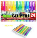 Eclet 24 Pcs Neon Color Set Neon Metallic Fluorescence Highlighter Pastel Gel Pen Marker Ink
