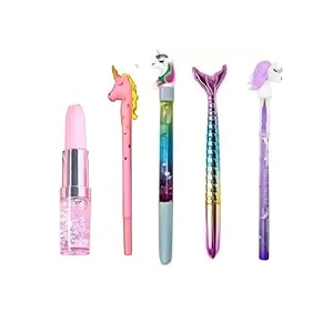 eclet 5ps pen combo for kids lipstick style water glitter unicorn amp fish theme with unicorn pencil school stationery gift set random design qs
