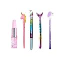 Eclet 5PS Pen Combo for Kids, Lipstick Style, Water Glitter, Unicorn & Fish Theme with Unicorn Pencil, School Stationery Gift Set, Random Design qs