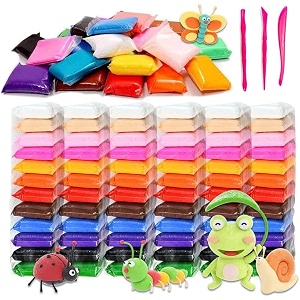 eclet pack of 12 air dry clay colorful children soft clay creative art crafts gifts for kids-multi color non-toxic modeling magic fluffy foam bouncing clay putty kit for kids with tools 59