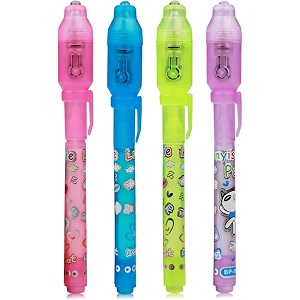 eclet pack of 4 invisiblee magic pen for kids with uv light - birthday return gifts for kids