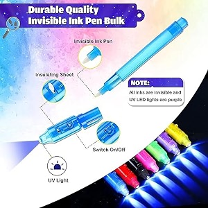 eclet pack of 5 invisible magic ink pens with uv light  secret writing digital pens for kids  fun surprise gift set - in